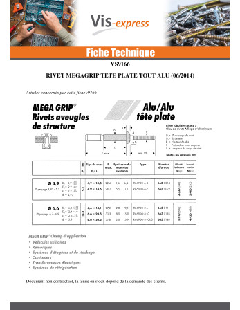 Rivet MEGAGRIP Tout Aluminium 6.6X14.1 Tête plate