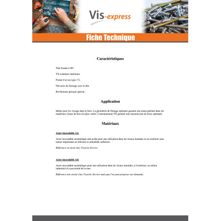 1 x Vis bois TEKOR Inox A2 Tête fraisée Cranté TORX T10 3X40 Filetée sur 24 Pointe antifendage type 17 microvis