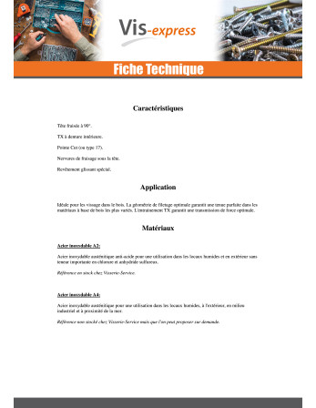 Vis bois TEKOR Inox A2 Tête fraisée Cranté TORX T25 5X80 Filetée sur 50 Pointe antifendage type 17