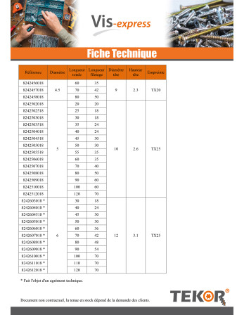Vendues en rouleau de 167 Vis bois TEKOR Tête fraisée Cranté 4X35 Filetée sur 22 TORX T20 Inox A2