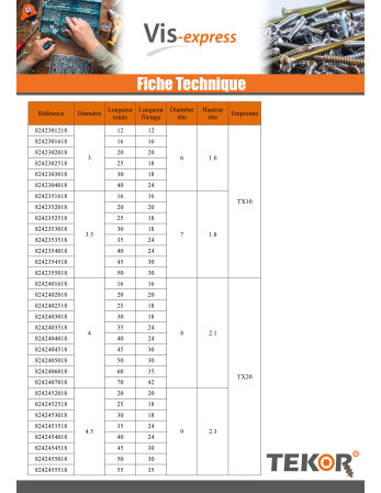 Vis bois TEKOR Inox A2 Tête fraisée Cranté TORX T25 6X110 Filetée sur 70 Pointe antifendage type 17