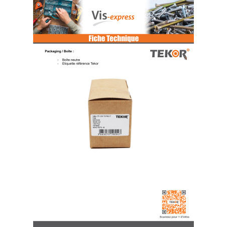 1 x Vis bois TEKOR Inox A2 Tête fraisée Cranté TORX T10 3X45 Filetée sur 30 Pointe antifendage type 17 microvis