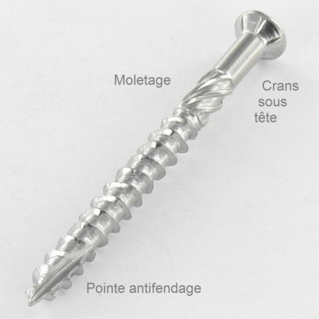 1 x Vis DECK TEKOR Tête fraisée bombée TFB TORX T15 4X45 Pointe antifendage type 17 Inox Inox C1 AISI 410