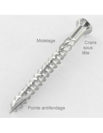 Vis DECK TEKOR Tête fraisée bombée TFB TORX T20 4.5X70 Pointe antifendage type 17 Inox Inox C1 AISI 410