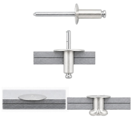 1 x Rivet aveugle Aluminium Tige acier 5X12 Tête EXTRA Large