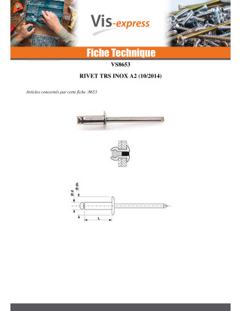 Rivet Aveugle Tout Inox TRS 4.8X23 Epaisseur de serrage 15 à 18
