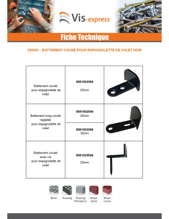 Battement long coudé réglable pour espagnolette de volet 20MM Noir