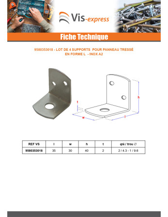 Lot de 4 equerres pour panneau tressé en forme L sans vis 35X30X40 à