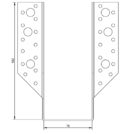 1 x Sabot de charpente Forme U à Ailettes Extérieur 75X182 Acier zingué noir