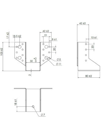 Sabot de charpente Forme U à Ailettes Extérieur 50X100 Acier zingué noir