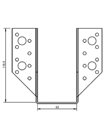 Sabot de charpente Forme U à Ailettes Extérieur 63X118 Acier zingué noir