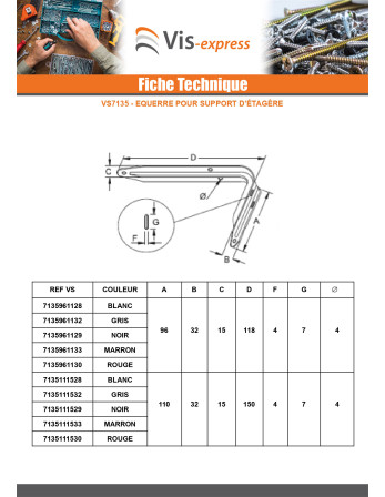 Equerre pour support d'étagère 110X150 Rouge