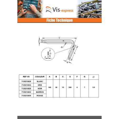 1 x Equerre pour support d'étagère 96X118 Gris