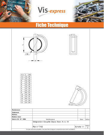 Goupille clips 10X50 Pour tube de 45 Acier zingué