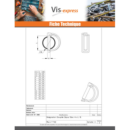 1 x Goupille clips 6X32 Pour Tube Bichromaté