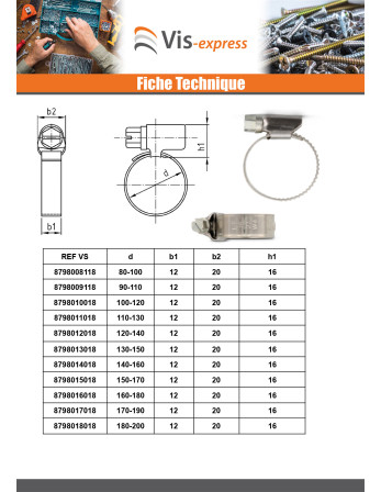 Collier Inox W5 Diamètre 8 à 12 largeur de la bande 9