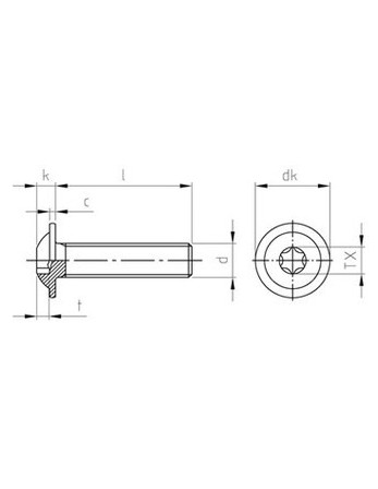 Vis métaux Tête bombée Embase collerette TORX T25 M5X35 Filetage total Inox A2