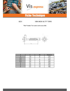 VBA Vis bois agglo Inox A2 Tête fraisée 4X35 Filetage... 2