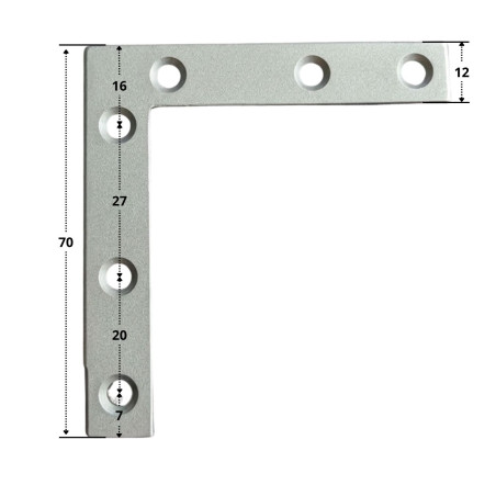 1 x Equerre Plate renfort Bout Carré 70X70X12 Acier zingué