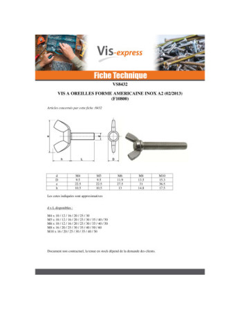 Vis Oreilles M8X25 Forme amEricaine Inox A2