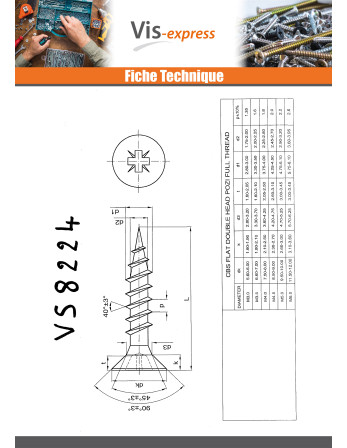 VBA Vis bois agglo Inox A2 Noir Tête fraisée Pozi 6X30