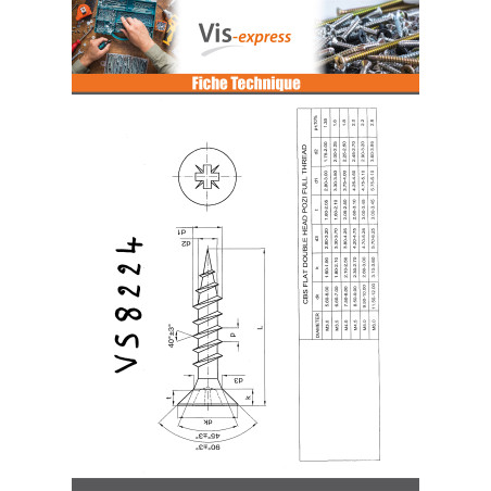 1 x VBA Vis bois agglo Inox A2 Tête fraisée Pozi 4X20