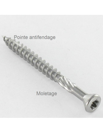 Vis DECK TEKOR Tête fraisée bombée TFB TORX T20 4.5X50 Pointe antifendage type 17 Inox C2