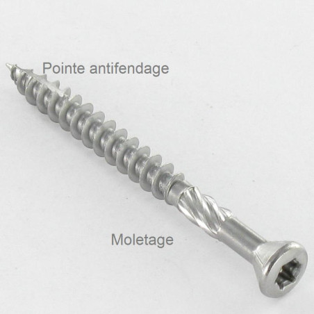 1 x Vis DECK TEKOR Tête fraisée bombée TFB TORX T20 4.5X50 Pointe antifendage type 17 Inox C2