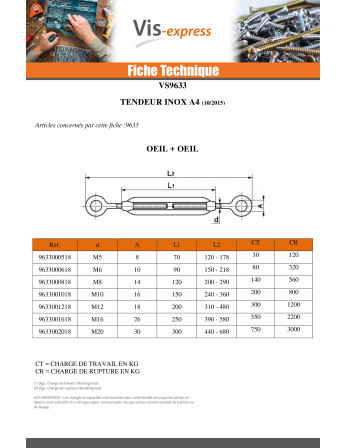 Tendeur oeil oeil M5X70 Oeil 8 Inox A4