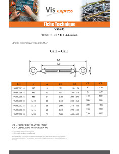 Tendeur oeil oeil M10X150 Oeil 16 Inox A4 2
