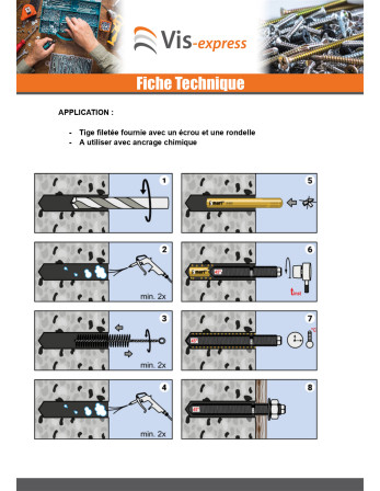 Tige filetée Ancrage CHIMIQUE M16X190 Inox A4