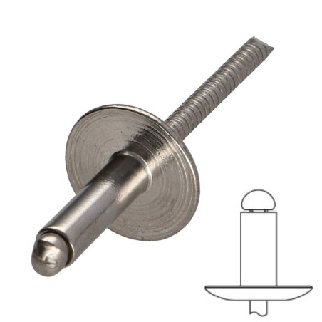 1 x Rivet AL/A4 Tête extra large TEL 4.8X12 RAL9010 blanc pur
