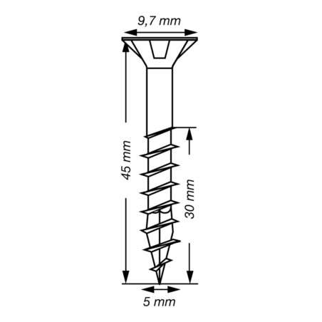 1 x Spax T-STAR PLUS Tête fraisée TORX T20 Inox A2 5X45 Filetée sur 30
