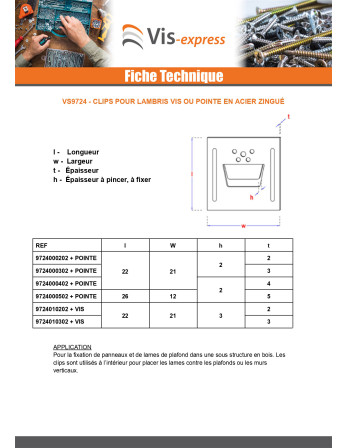 Clips pour lambris n° 3 + Pointe Acier zingué