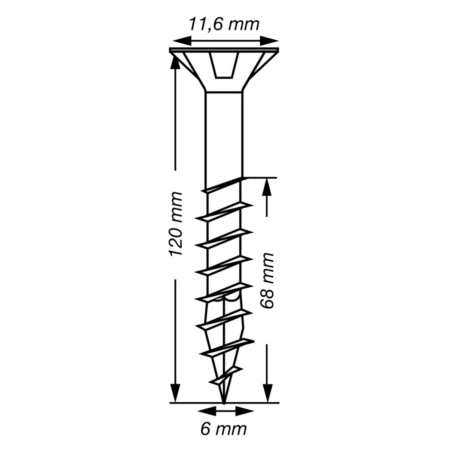 1 x Spax T-STAR PLUS Tête fraisée TORX T30 Inox A2 6X120 Filetée sur 68