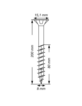 Spax T-STAR PLUS Tête fraisée TORX T40 Inox A2 8X200 Filetée sur 80