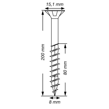 1 x Spax T-STAR PLUS Tête fraisée TORX T40 Inox A2 8X200 Filetée sur 80