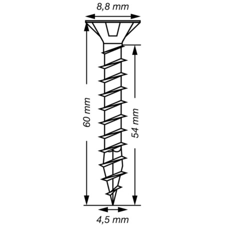 1 x Spax T-STAR PLUS Tête fraisée TORX T20 Inox A2 4.5X60 Filetage total