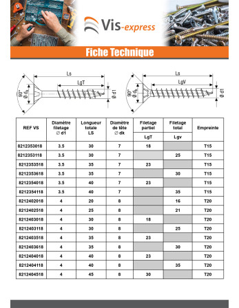 Spax T-STAR PLUS Tête fraisée TORX T20 Inox A2 4.5X45 Filetage total