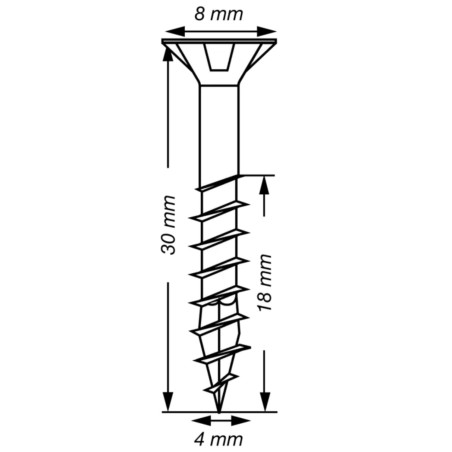 1 x Spax T-STAR PLUS Tête fraisée TORX T20 Inox A2 4X30 Filetée sur 18