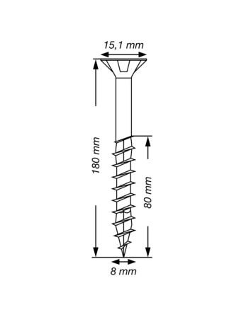 Spax T-STAR PLUS Tête fraisée TORX T40 Inox A2 8X180 Filetée sur 80