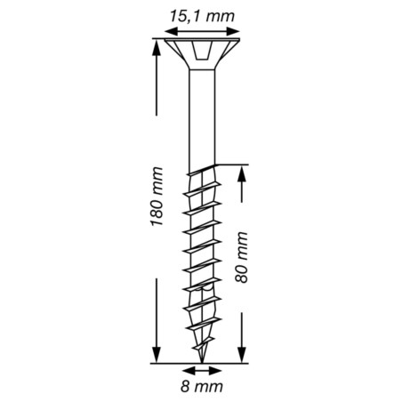 1 x Spax T-STAR PLUS Tête fraisée TORX T40 Inox A2 8X180 Filetée sur 80