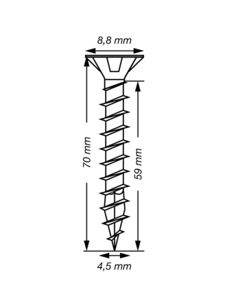 Spax T-STAR PLUS Tête fraisée TORX T20 Inox A2 4.5X70 Filetage total
