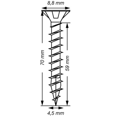 1 x Spax T-STAR PLUS Tête fraisée TORX T20 Inox A2 4.5X70 Filetage total