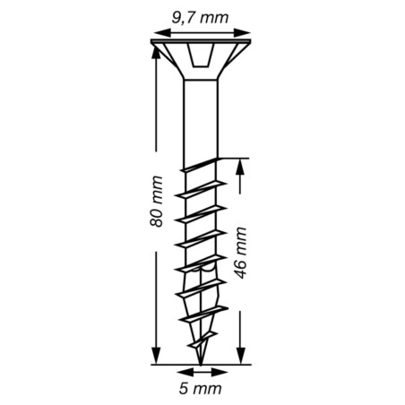 1 x Spax T-STAR PLUS Tête fraisée TORX T20 Inox A2 5X80 Filetée sur 46
