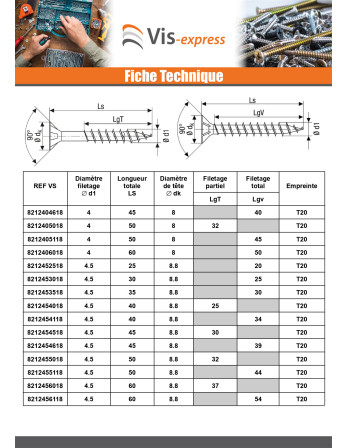 Spax T-STAR PLUS Tête fraisée TORX T20 Inox A2 5X90 Filetée sur 61