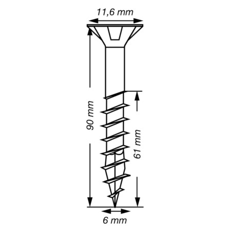 1 x Spax T-STAR PLUS Tête fraisée TORX T30 Inox A2 6X90 Filetée sur 61