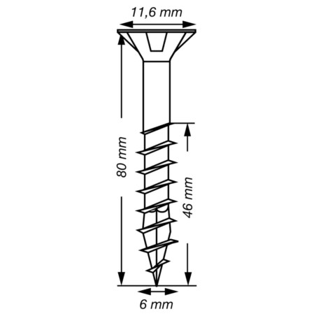 1 x Spax T-STAR PLUS Tête fraisée TORX T30 Inox A2 6X80 Filetée sur 46