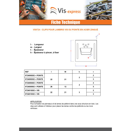 1 x Clips pour lambris n° 5 + Pointe Acier zingué