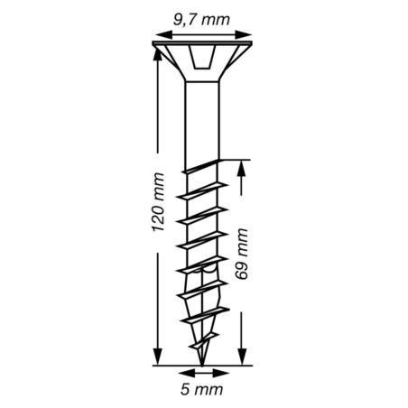 1 x Spax T-STAR PLUS Tête fraisée TORX T20 Inox A2 5X120 Filetée sur 69